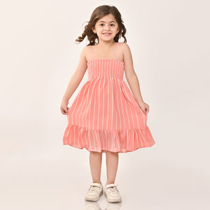 Girls Peach Sleeveless Dress