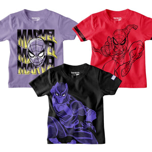 Spiderman, Marvel, Black Panther Boys Tshirt Combo Pack