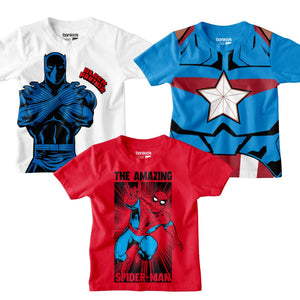 Captain America, Black Boys & Amazing Spidermen Boys Tshirt Combo Pack