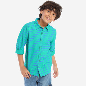 Boys Green Stripes Full Sleeves Shirt