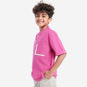 Boys Pink Mandarin collar Shirt