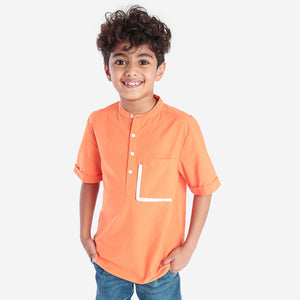 Boys Shirts Orange Solid Pocket Line