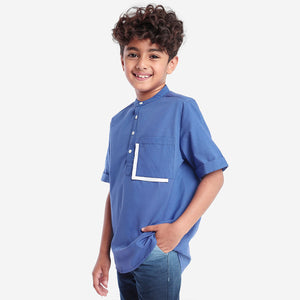 Boys Shirts Blue Solid Pocket Line