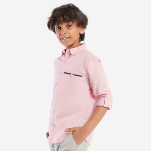Boys Pink Solid PocketLine Full Sleeve Shirt