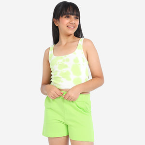Green Solid Girls Regular Shorts