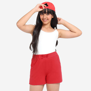 Red Solid Girls Regular Shorts