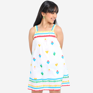 Girls Printed Strapped Casual Cotton Dress