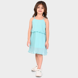 Girls Polyester Blue Pleated Dress