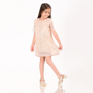 Girls Champagne Sequence Oversized Party Dress