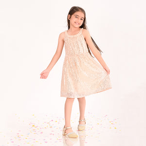 Girls Champagne Sequence Oversized Sleeveless Party Dress