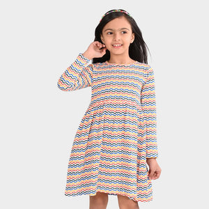 Girls Cotton Asymmetric Print Dress