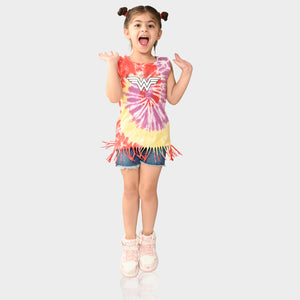 Girls Wonder Women Printed Fringe Top