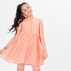 Dot Printed Pink Girls Dress