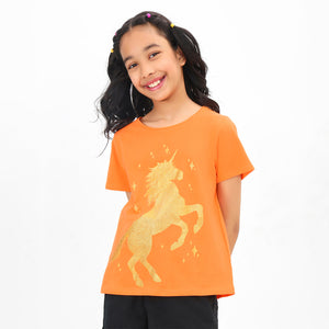 Unicorn Orange Girls Tshirt