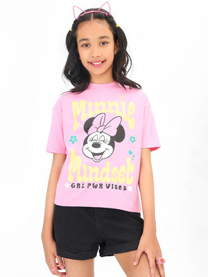 Girls Regular Fit Mini Mouse Printed Cotton Tshirt