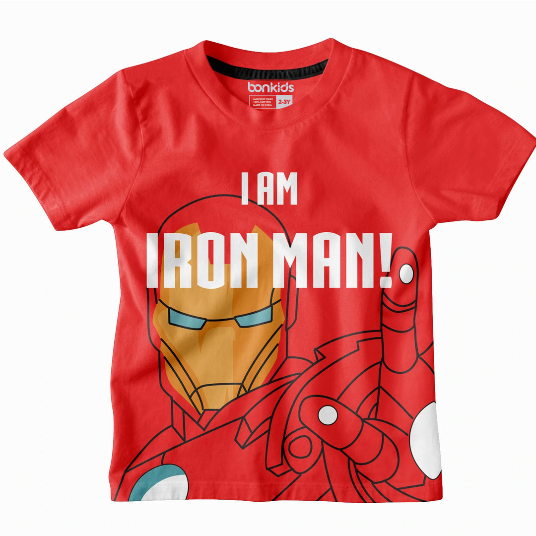 Cotton Iron Man T Shirt For Kids I AM IRON MAN Boys T-SHIRT – BONKIDS
