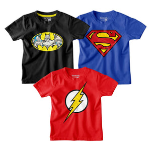 Batman Flash Superman Boys Tshirt Combo Pack